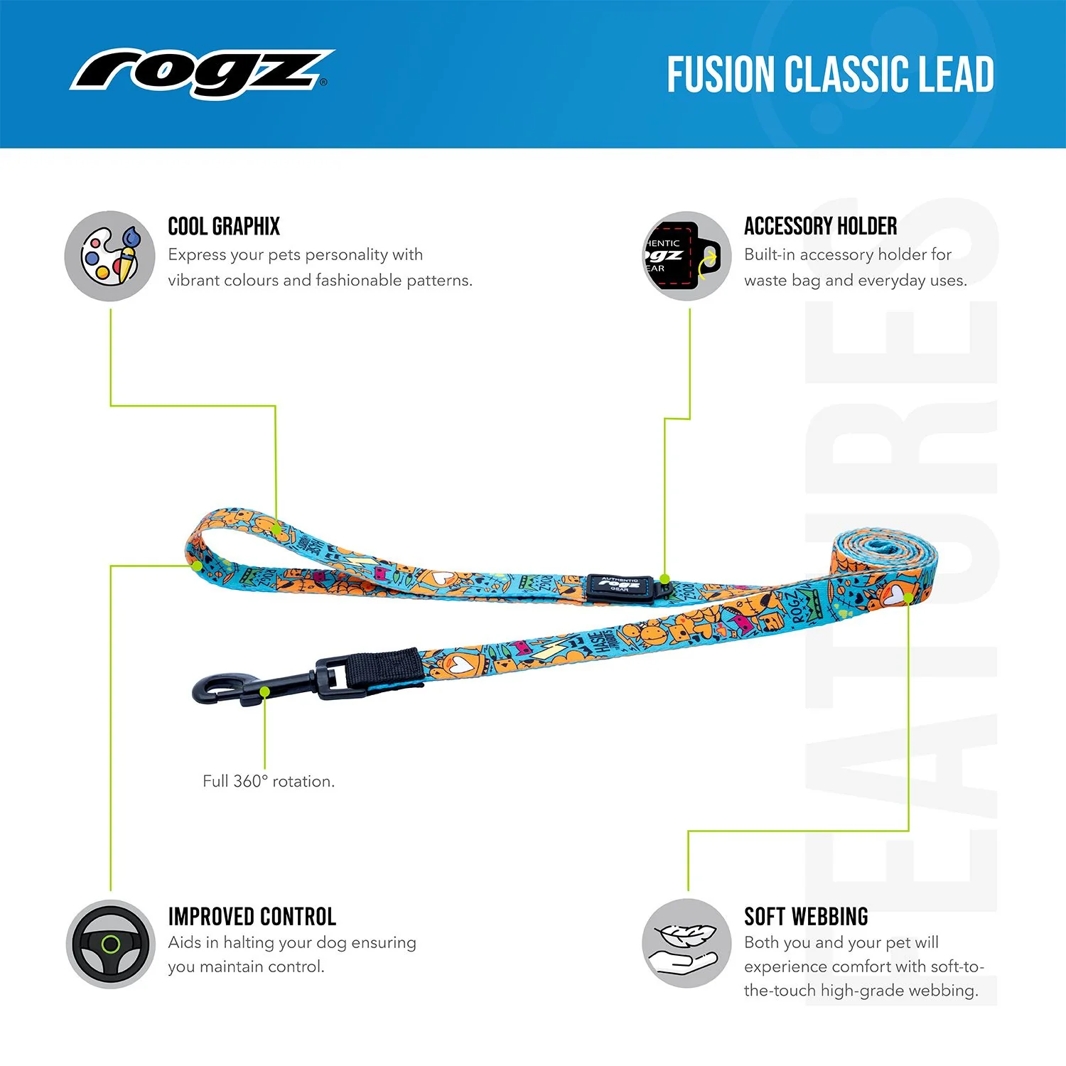 Correa Para Perro, Modelo Fusion De Rogz, Estampado Huellas Rosas. Talla S (8-14kg) - Image 5