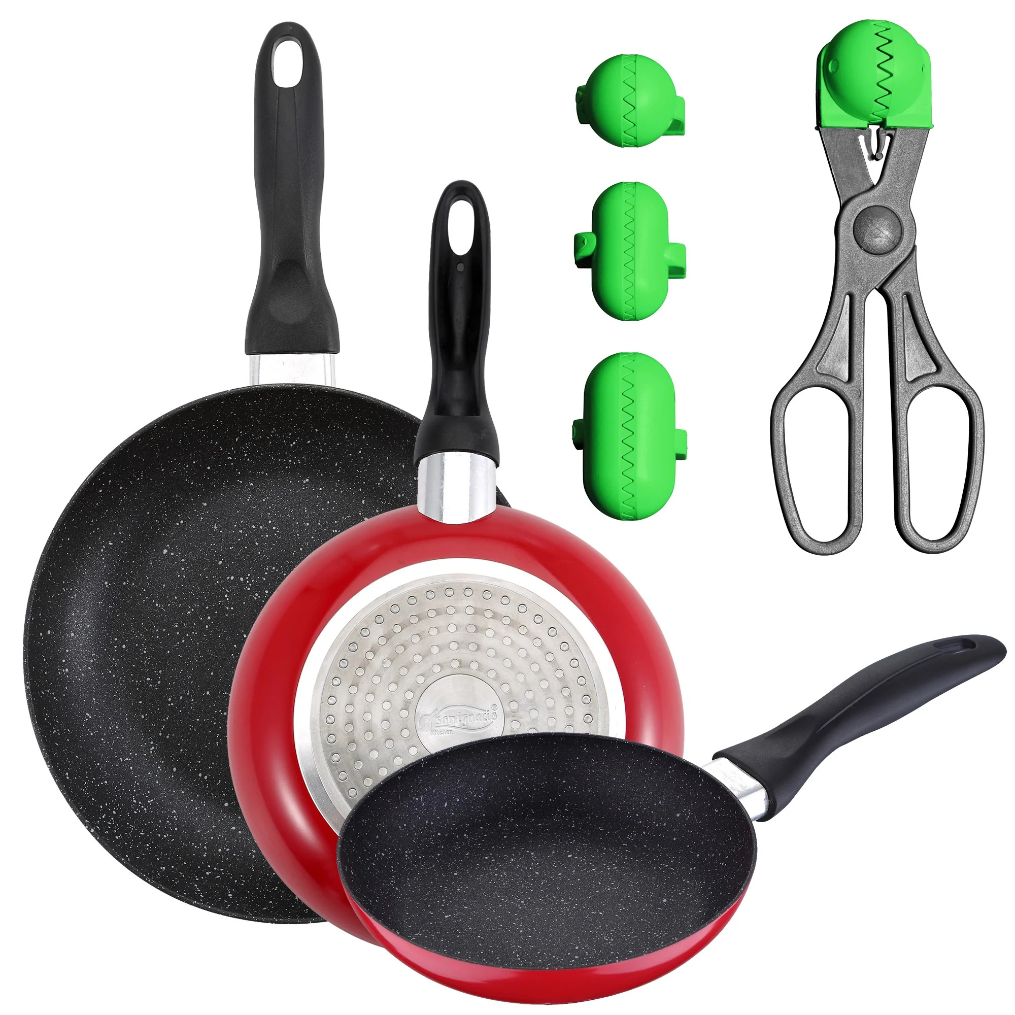 Pack De 3 Sartenes San Ignacio Ø16cm Ø20cm Ø24cm + Utensilio Multiusos Con 4 Moldes Intercambiables