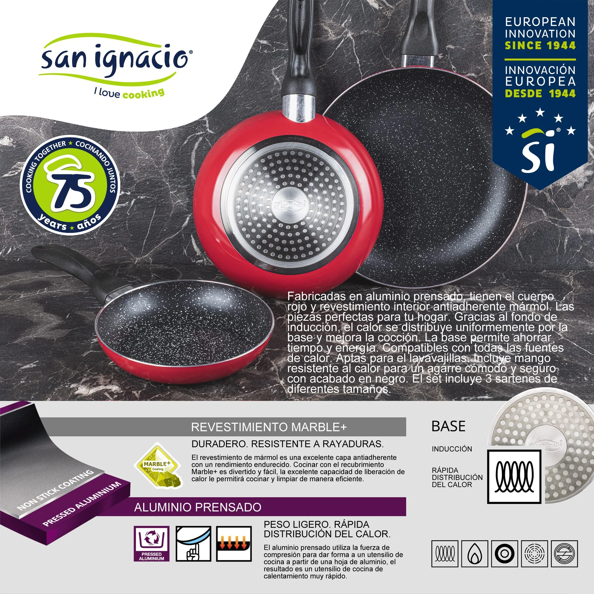 Pack De 3 Sartenes San Ignacio Ø16cm Ø20cm Ø24cm + Utensilio Multiusos Con 4 Moldes Intercambiables - Image 3